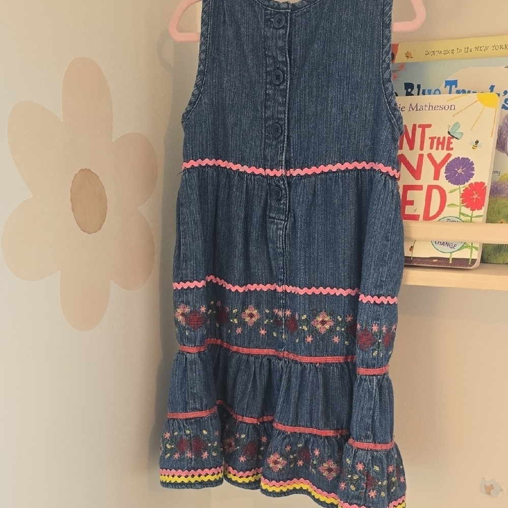 Vintage Embroidered Denim Girls Dress with Pink Floral Accents Size 2 - Picture 10 of 10